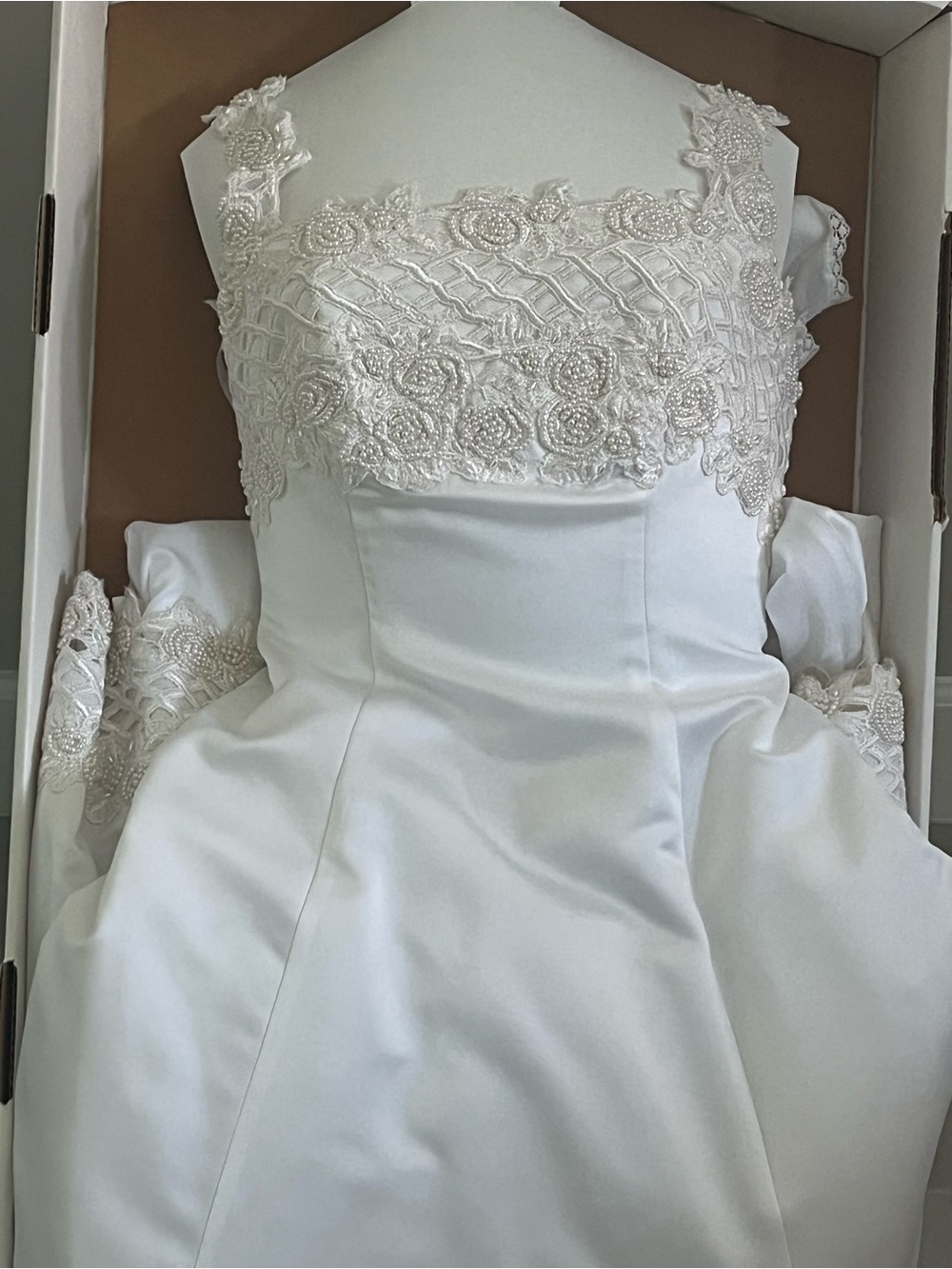 White Satin Wedding Dress with Beaded Lace Bodice top and bottom